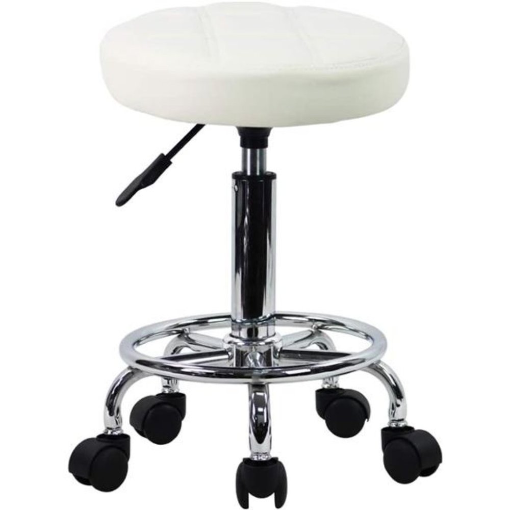 Round Rolling Stool Chair PU Leather Height Adjustable Swivel Drafting Work
